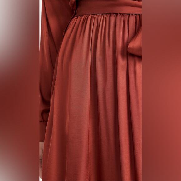 MISA Blair Dress Burnt Orange Satin Midi Long Sleeve Open Back Belted XS NWT - Picture 6 of 14